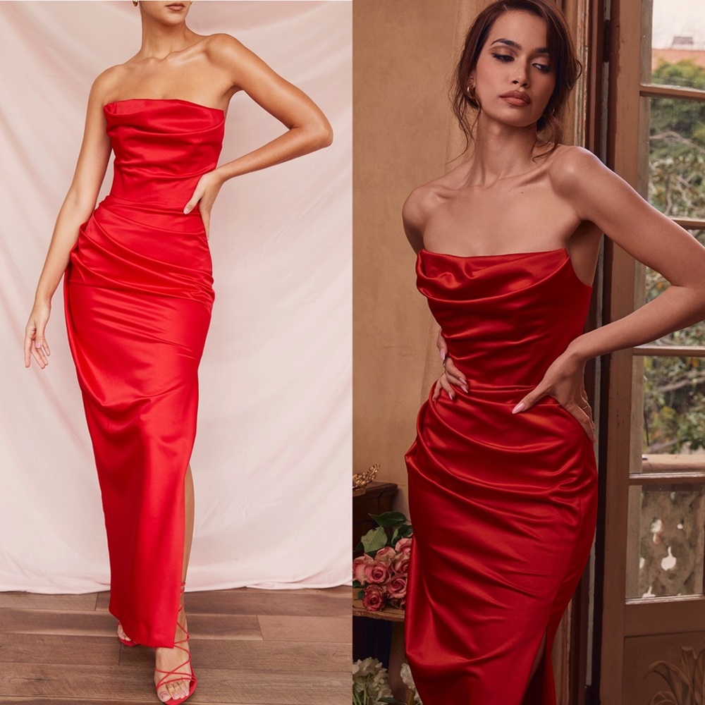House of CB Adrienne Dress Red Satin Strapless Gown Sexy Romantic NWT Sz XL - Picture 1 of 16